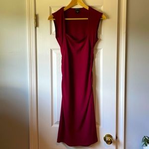 Bodycon, dark maroon, midi dress, rouched sides